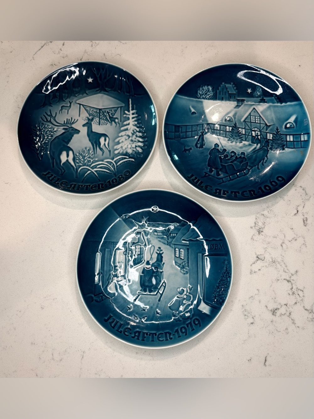 Royal Copenhagen Blue Glazed Juleaften Holiday Collector Plates (Set of 3)